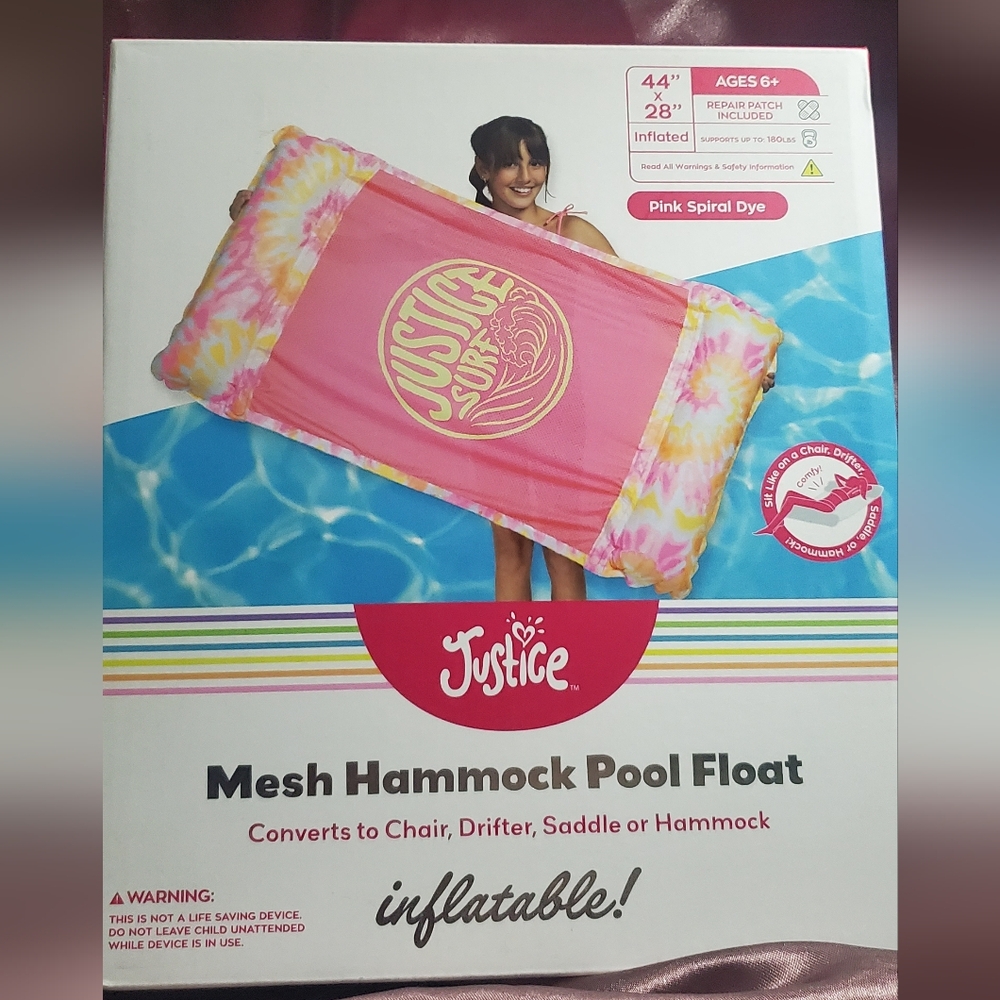 Justice Pink Spiral Dye Mesh Hammock Pool Float